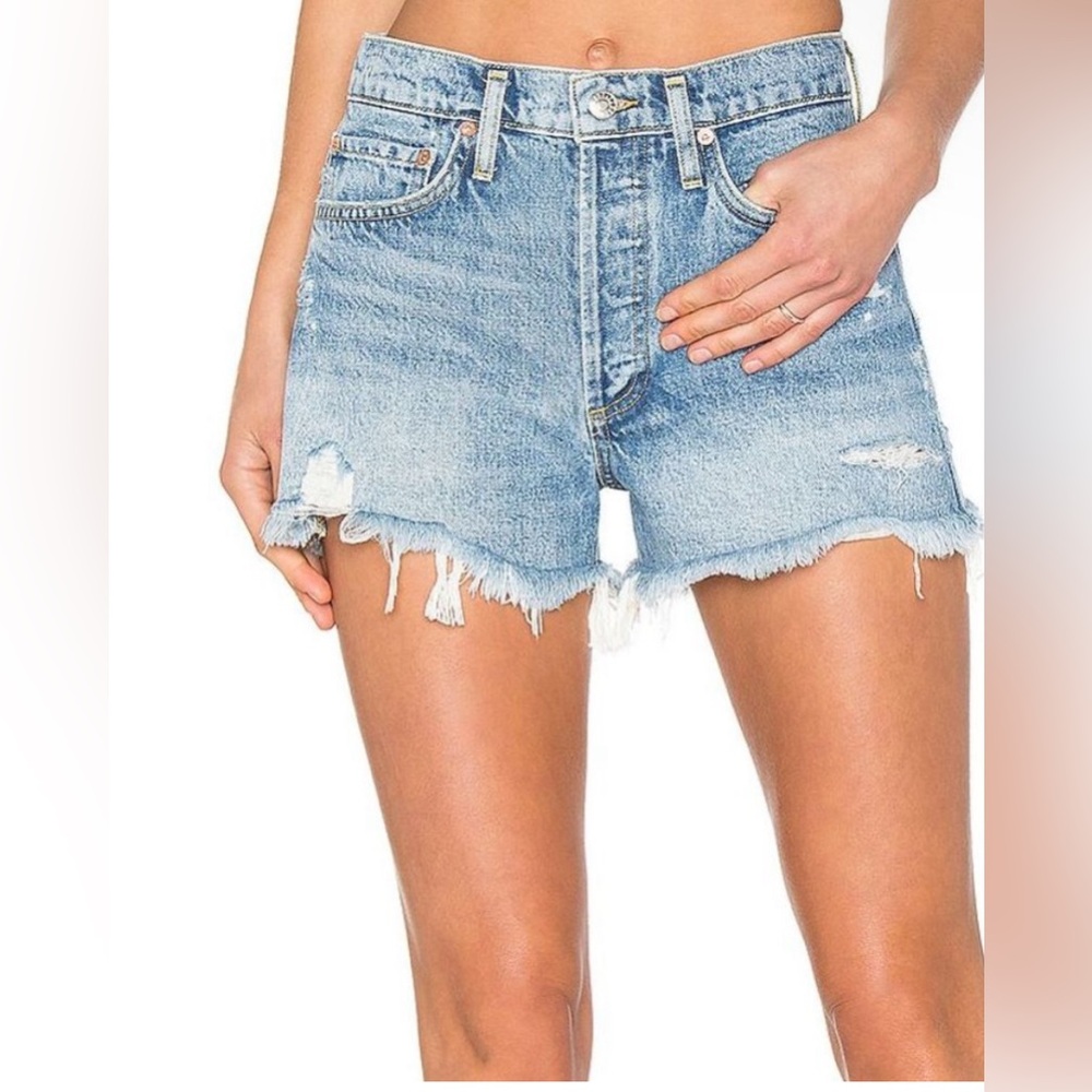 Agolde Parker Vintage Cut Off Short Blue Distressed Jean Shorts Size 25